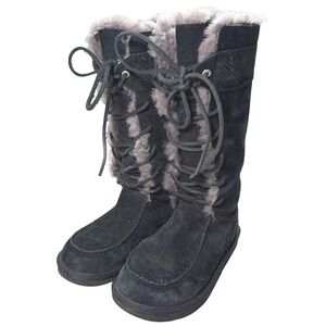 Y2K UGG Sunburst Tall Black Suede Sheepskin Lace Up Boots 3331 Womens 6